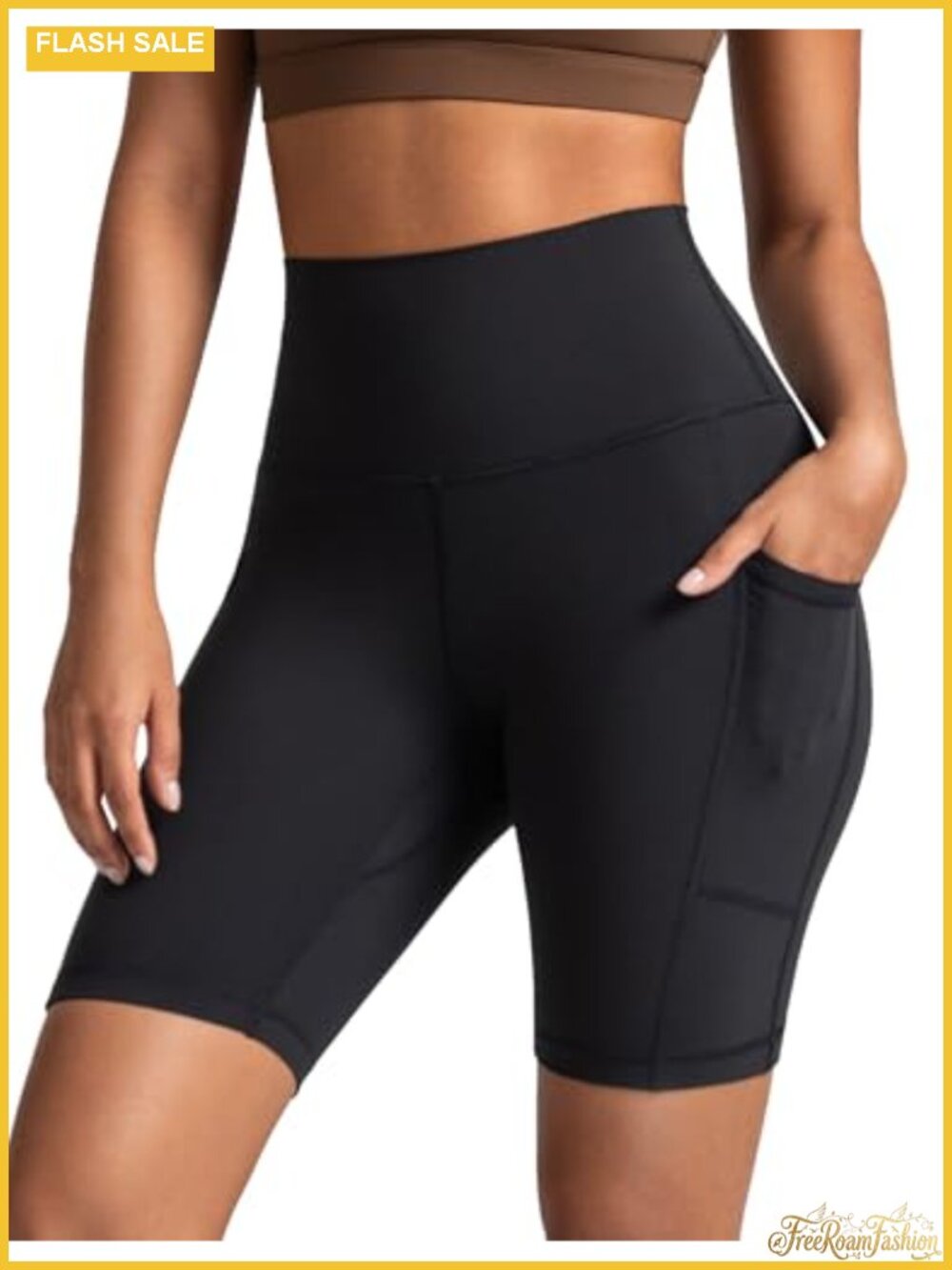 High Waisted Biker Shorts with Pockets 8 Inch Inseam